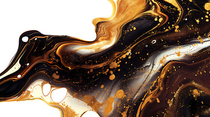 Leinwandbilder - Abstract black and gold fluid art with swirling patterns and shimmering metallic accents creates a luxurious and elegant background for various design applications