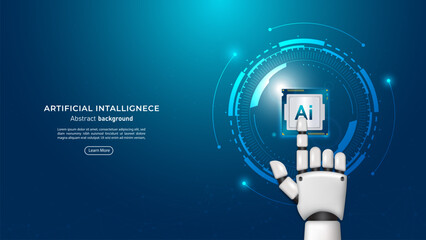 Aufkleber - 3D A futuristic robotic hand pointing at AI chips. Future cybernetic artificial intelligence, innovation and Machine learning. Big data and deep learning technology concept. Vector illustration.