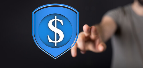 Aufkleber - Digital shield protects dollar sign, symbolizing financial security and safety.