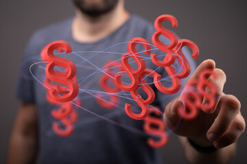 Aufkleber - Abstract image of red paragraph symbols forming a network, representing legal concepts, law, justice, and digital technology.