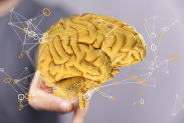 Aufkleber - Abstract image of a golden brain with network connections. Ideal for AI, technology, and neuroscience concepts.