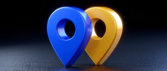 Fototapete - 3D Blue   Gold Location Icons  Map Pin Markers  GPS Navigation  Digital  App  UI  UX  Webs