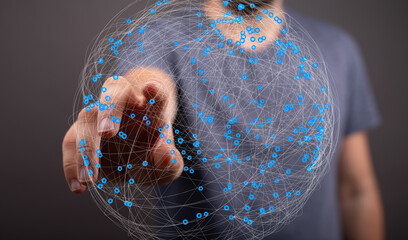Fototapete - Abstract image depicting a person interacting with a digital network.  Perfect for technology, connectivity, and global concepts.