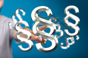 Aufkleber - 3D rendering of interconnected paragraph symbols, illustrating legal networks and connections.