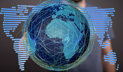Aufkleber - Abstract image of a digital globe, illustrating interconnectedness and data flow across the world.