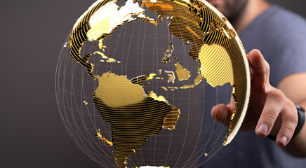 Fototapete - High-quality image of a golden globe, symbolizing global connections and international business.