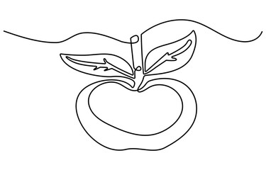 Poster - Apple fruit continuous line. Continuous one line drawing apple fruit. Fresh apple concept. single line drawing