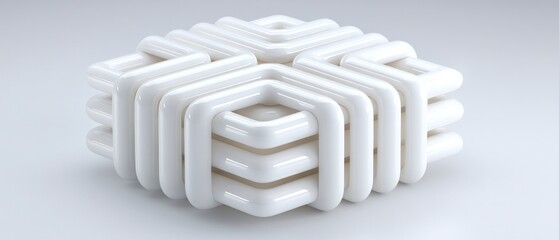 Poster - Abstract White 3D Render  Geometric Shapes  Interlocking Tubes  Modern Design
