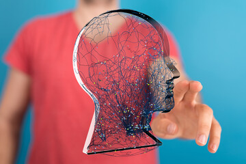 Leinwandbilder - Abstract image of a digital brain network.  Artificial intelligence, neural network, technology concept.