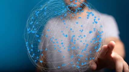 Fototapete - Abstract image of a person interacting with a digital sphere representing global networking and connections.