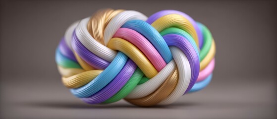 Poster - Abstract Multicolored Ribbon Knot  3D Render  Modern Design  Pastel Colors  Intricate Text
