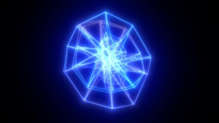 Poster - Glowing electric blue abstract geometric pattern radiating energy on a dark background