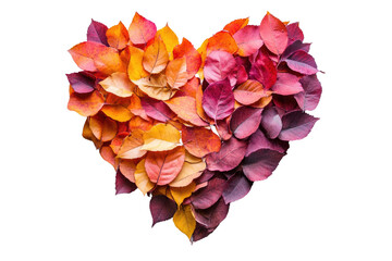 Poster - Autumn leaves arranged in a heart shape, showcasing vibrant red and orange hues. background removed