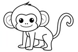 Cute simple line art monkey with thick black outlines for kids coloring book, vector clip art style with happy expression and clean design