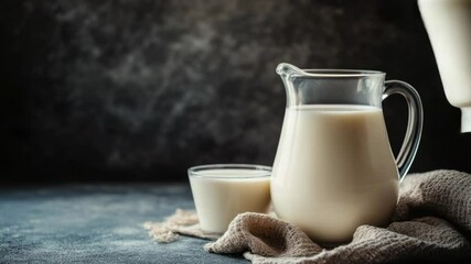 Aufkleber - A pitcher of milk and a glass of milk are placed together