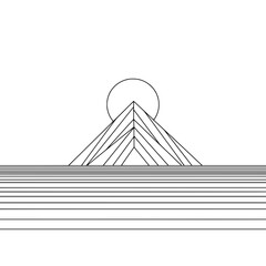 Fototapete - Geometric Pyramid Illustration: An abstract minimalist illustration showcasing a pyramid with the sun, the striking combination of simple lines and shapes evoke a sense of order, harmony.