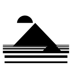 Fototapete - Geometric Mountain Silhouette: Abstract representation of a mountain landscape with a half-circle sun rising or setting over the geometric peak.