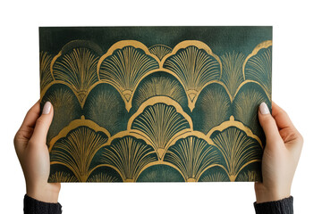 Aufkleber - Elegant art deco design with gold and dark green fan patterns on a textured background. background removed