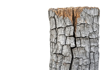 Poster - Close-up of a cracked and weathered tree stump against a transparent background. background removed