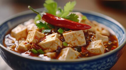 Poster - A bowl filled with tofu and chili, perfect for a quick meal or snack