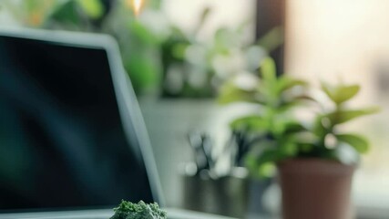 Poster - A toy rocket sits next to a laptop on a desk, great for use in educational or office settings
