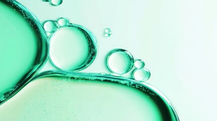 Poster - Emerald green bubbles floating across smooth surface, forming textured backdrop with open space, suggesting freshness, cleanliness, purity