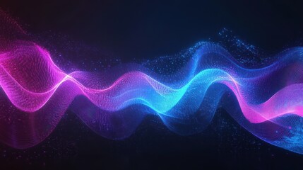 Poster - A vibrant soundwave visualization showcasing flowing lines in blue, purple, and pink against a dark background, representing audio or digital signals.