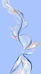 Poster - Iridescent ribbon swirling against soft blue background, creating mesmerizing color spectrum and graceful movement