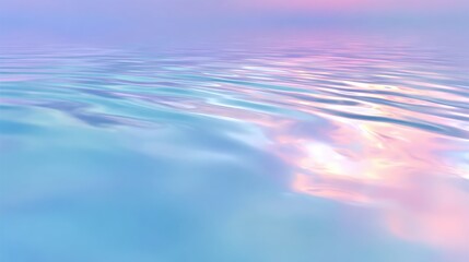 Poster - Pastel water surface mirroring vibrant sky, soft ripples blending colors, creating peaceful seascape with gentle waves reflecting tranquil evening light
