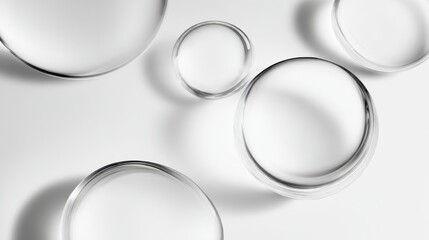 Poster - Laboratory petri dishes casting soft shadows on white background, forming minimalist geometric pattern representing scientific precision and sterile research environment