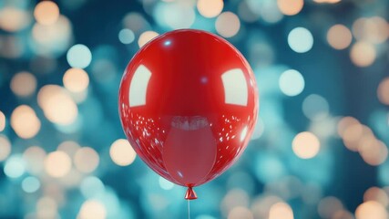 Poster - A bright red balloon floats in the air tied to a string, perfect for illustrations and photography about childhood, celebrations, or whimsy