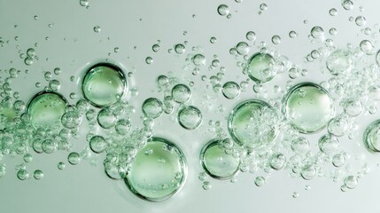 Poster - Green bubbles varying in size forming abstract pattern symbolizing freshness, cleanliness, environmental concepts