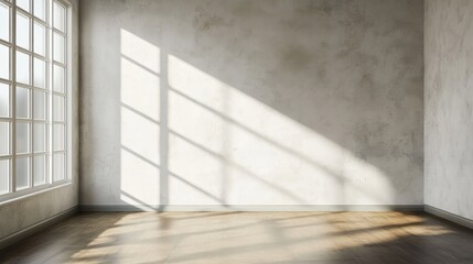 Poster - Sunlit corner in an empty room with modern wall texture
