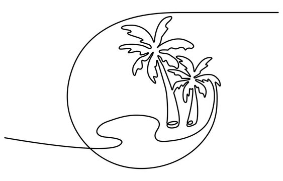 Palm tree continuous one line art drawing of isolated outline vector illustration
