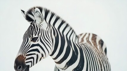 Poster - Close-up photo of a zebra's face in snowy environment
