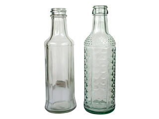 still life of two decorative glass bottles isolated on transparent background, isolated png file, cu