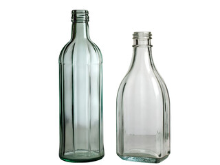 still life of two decorative glass bottles isolated on transparent background, isolated png file, cu