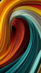 Poster - Abstract wave of colorful ribbons with fine golden particles and fluid motion in a photorealistic macro view