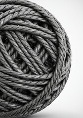 Poster - Intricate Rope Sphere - Close-up of a dark gray rope tightly coiled into a spherical shape, showcasing texture and intricate detail