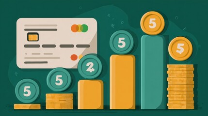 Poster - Credit Score Improvement Tips in a 5-step Process With Bank Card and Coins Icons for Better Financial Health