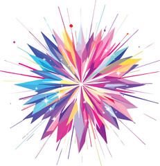 Poster - Abstract colorful starburst design exploding with vibrant rainbow colors on a white background.