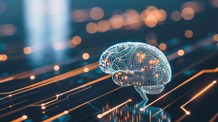Poster - digital mind: capturing a 3d illustration of the human brain, a stunning display of the intricate pa