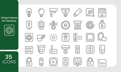 Poster - Smart Home  IoT Devices pin line icon set. devices, digital,remote control, sensor, router, remote control, position, hub, energyand more. Outline vector icon in linear style. Series of pictograms.