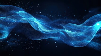 Poster - Blue digital wave, dark background, cosmic dust, abstract art, website banner