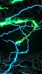 Poster - Electric discharges illuminating a digital city circuit board