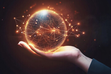 Poster - Hand holding a glowing orb representing connection and light Generative AI