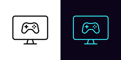 Poster - Outline gaming monitor icon, with editable stroke. Gaming display for gamers, game monitor with gamepad icon. Computer screen, UHD monitor for videogames, digital display. Vector icon