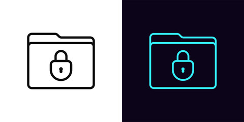 Poster - Outline locked folder icon, with editable stroke. Computer folder with lock icon, blocked data access. Document protection, digital file folder with locked access, data storage security. Vector icon