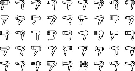 Aufkleber - collection of black and white hair dryer icons representing different styles and designs