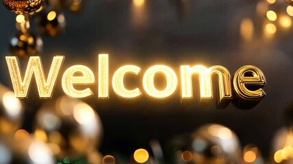 Luxury golden Welcome word on black background. Greeting text for events, weddings, promotions and hospitality business
